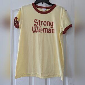 LuLaRoe Yellow Tee with Red 'Strong Woman' Print
